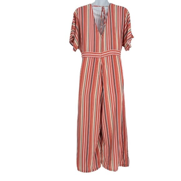 Lulus Vacation Bae Rusty Rose Striped Short Sleeve Jumpsuit‎ Size Large - Picture 5 of 8